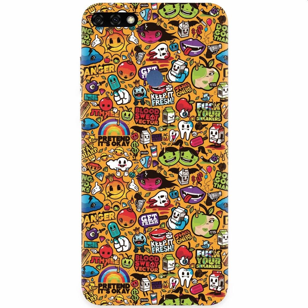 Husa silicon pentru Honor 7C, Colorful Sticker Illustrations
