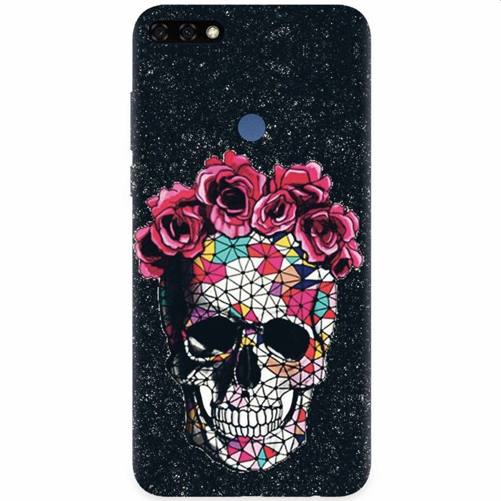 Husa silicon pentru Honor 7C, Colorful Skull Roses Space