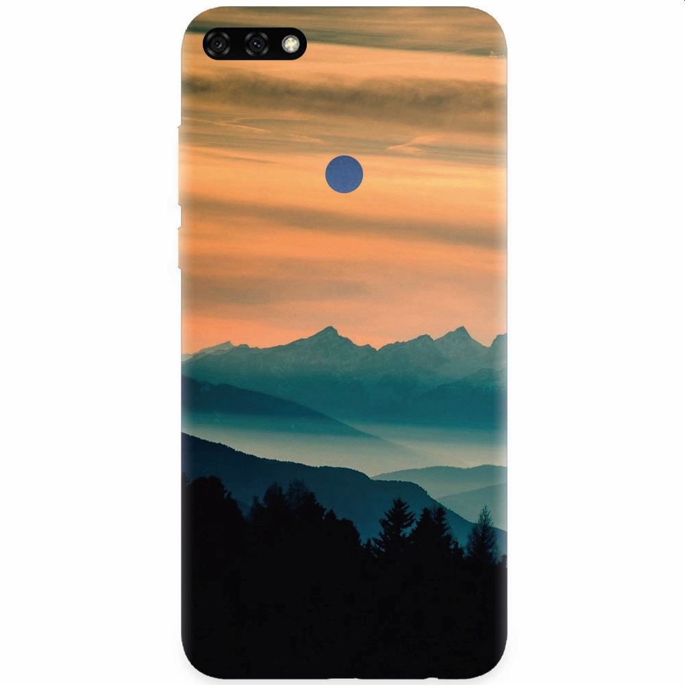 Husa silicon pentru Honor 7C, Blue Mountains Orange Clouds Sunset Landscape