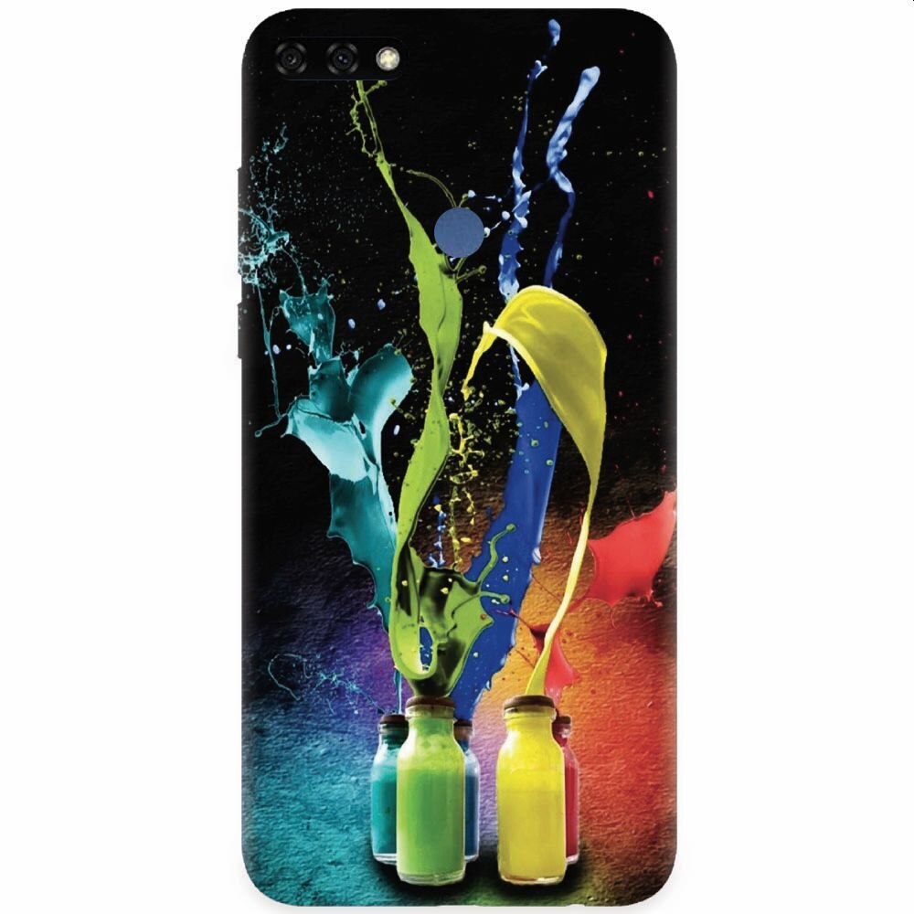 Husa silicon pentru Honor 7C, Abstract Color Bottles Splash