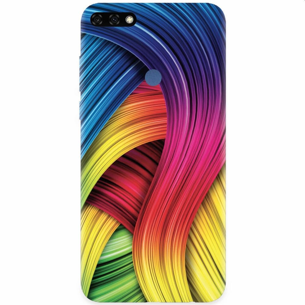 Husa silicon pentru Honor 7C, Curly Colorful Rainbow Lines Illustration