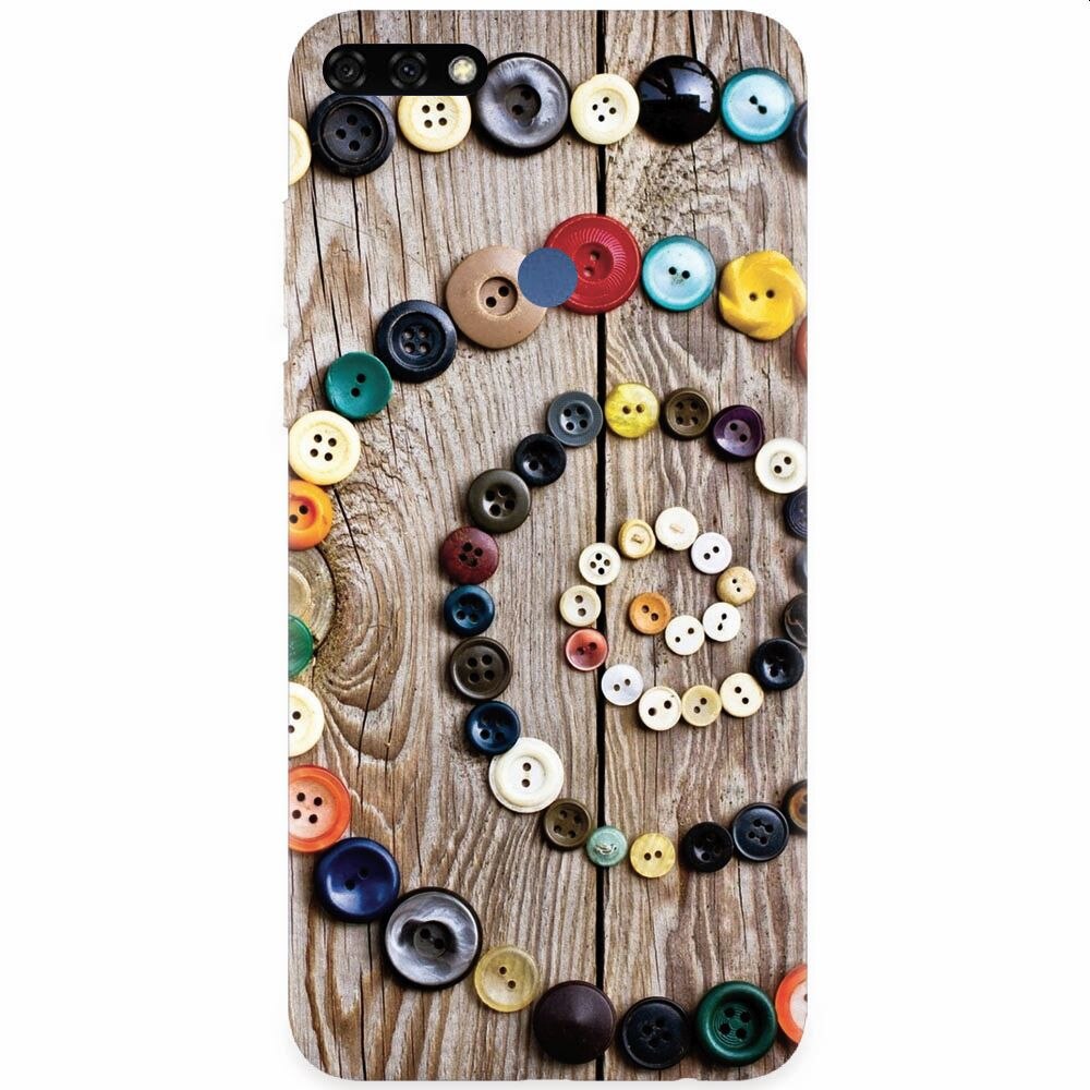 Husa silicon pentru Honor 7C, Colorful Buttons Spiral Wood Deck