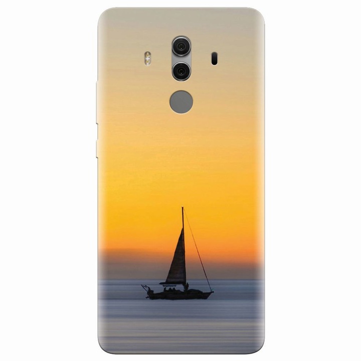 Силиконов кейс съвместим с Huawei Mate 10 Pro, Wind Sail Boat Ocean Sunset