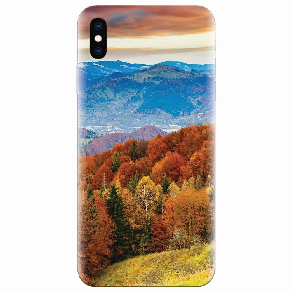 Husa silicon pentru Apple Iphone XS Max, Autumn Mountain Fall Rusty Forest Colours