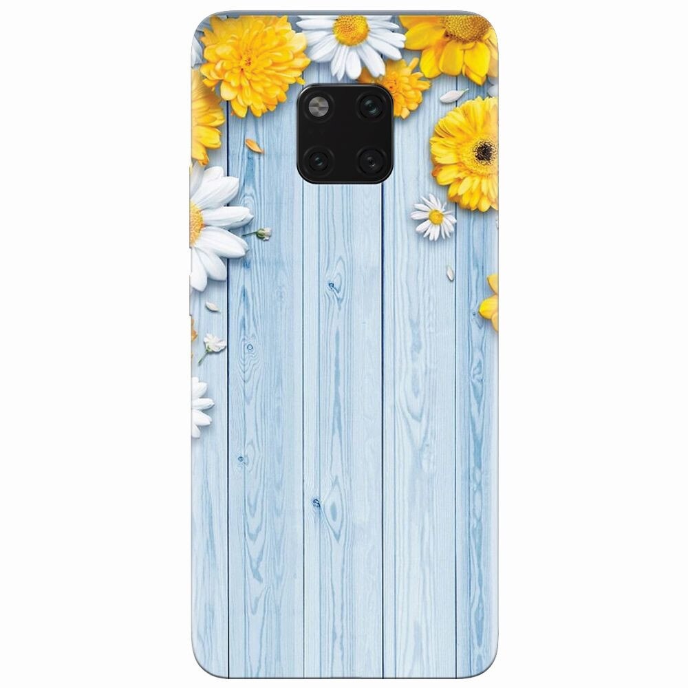 Husa silicon pentru Huawei Mate 20 Pro, Sunflower On Blue Wood
