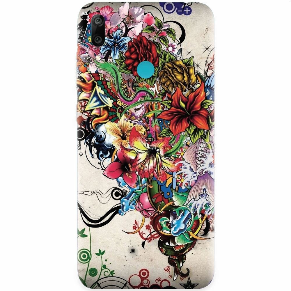Husa silicon pentru Honor Play, Abstract Flowers Tattoo Illustration