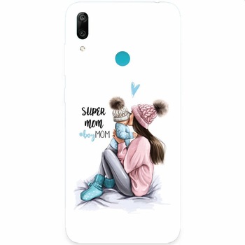 Husa silicon pentru Huawei Y7 Prime 2019, Super Mom With Boy Husa silicon pentru Huawei Y7 Prime 2019, Super Mom With Boy