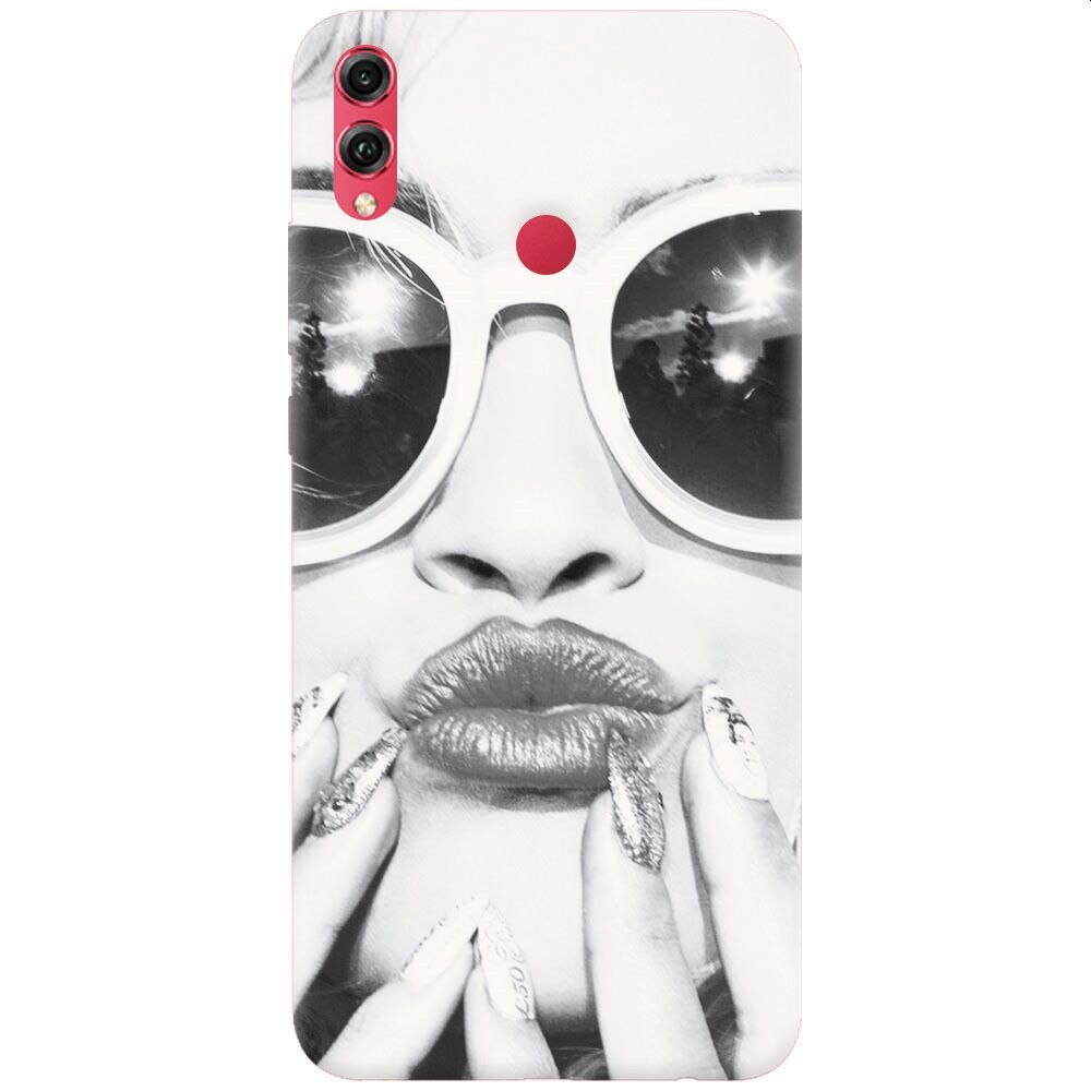 Husa silicon pentru Honor 10 Lite, Black And White Portrait Blonde Model In Fashion Sunglasses