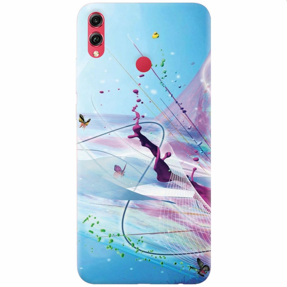 Husa silicon pentru Honor 8X, Artistic Paint Splash Purple Butterflies