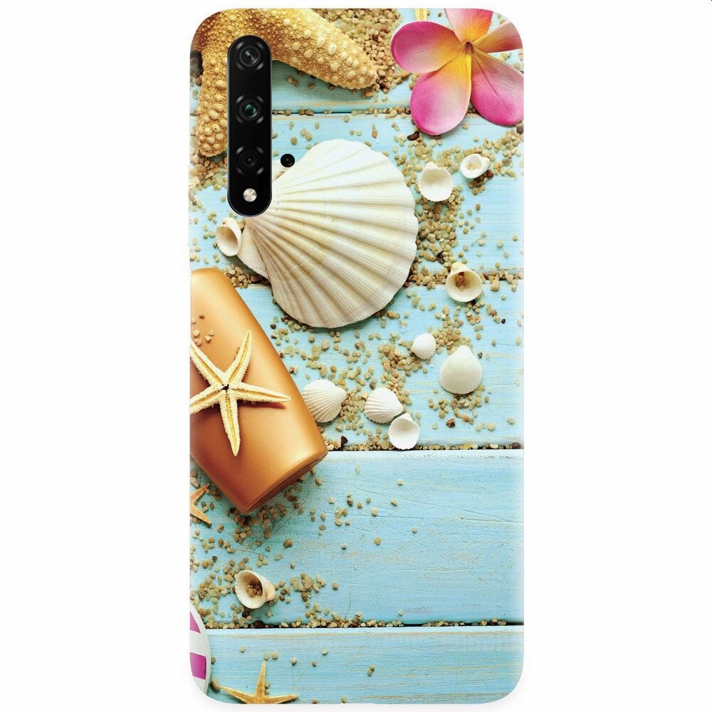Husa silicon pentru Honor 20, Blue Wood Seashells Sea Star