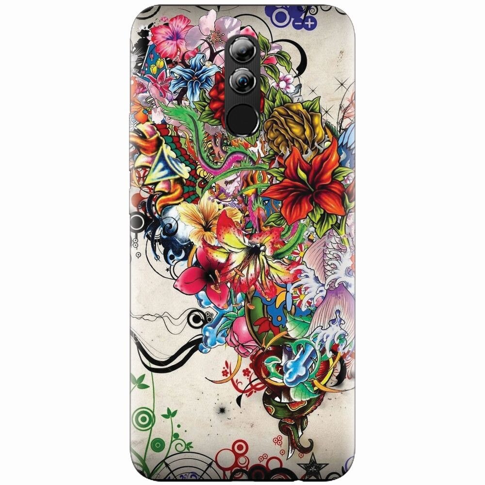 Husa silicon pentru Huawei Mate 20 Lite, Abstract Flowers Tattoo Illustration