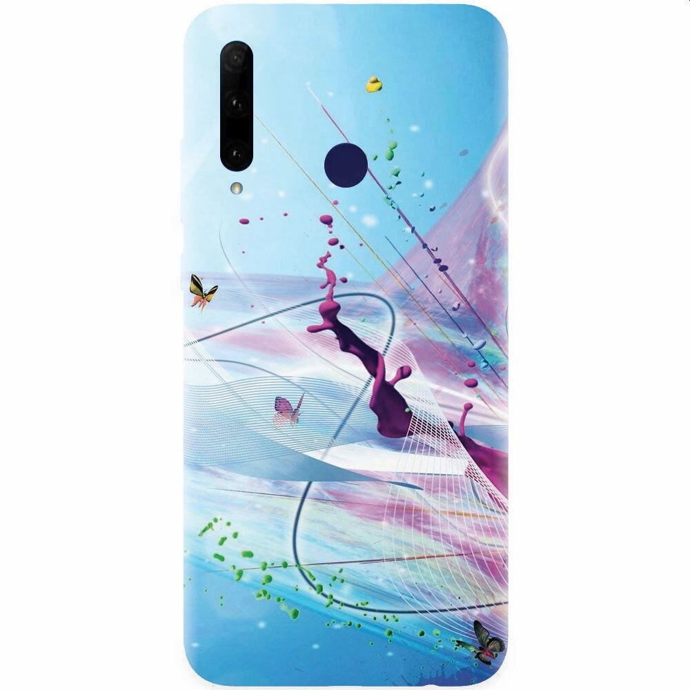 Husa silicon pentru Honor 20 Lite, Artistic Paint Splash Purple Butterflies