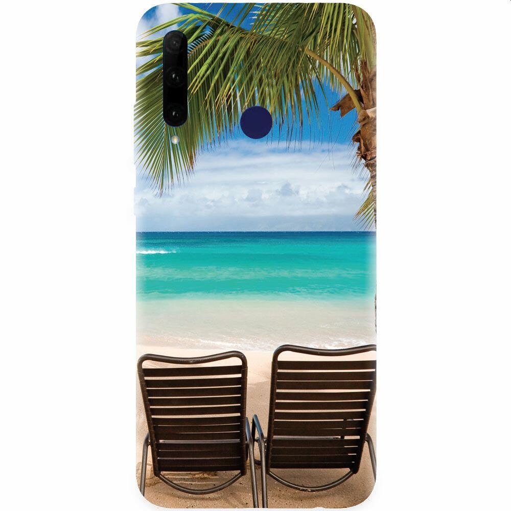 Husa silicon pentru Honor 20 Lite, Beach Chairs Palm Tree Seaside