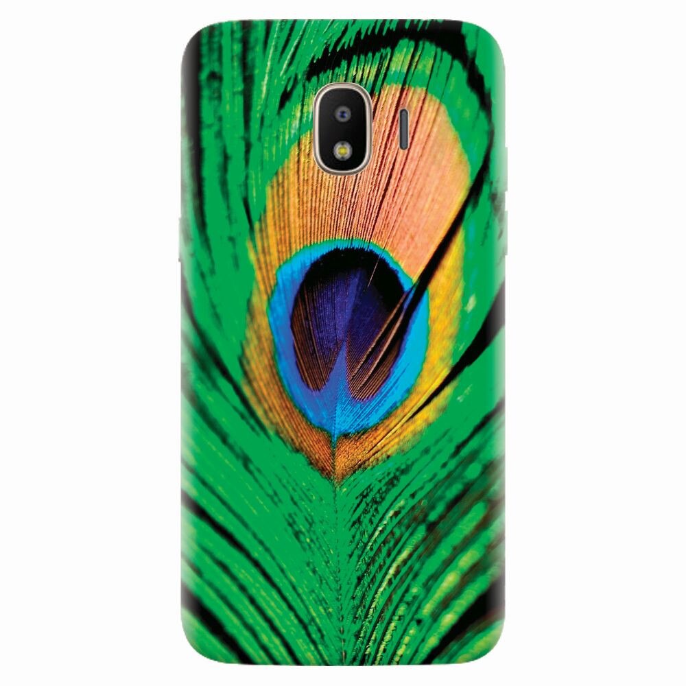 Husa silicon pentru Samsung Galaxy J4 2018, Peacock Feather Green Blue