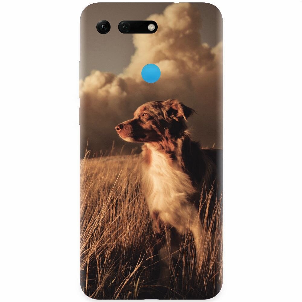 Husa silicon pentru Honor View 20, Alone Dog Animal In Grass