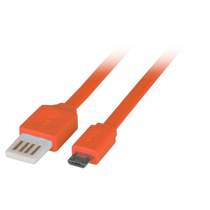Cablu USB 2.0 la micro USB-B Flat reversibil 1m Orange, Lindy L30896