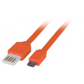 Cablu USB 2.0 la micro USB-B Flat reversibil 0.5m Orange, Lindy L30895 Cablu USB 2.0 la micro USB-B Flat reversibil 0.5m Orange, Lindy L30895