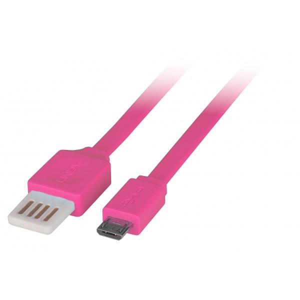 Cablu USB 2.0 la micro USB-B Flat reversibil 0.5m Pink, Lindy L30900