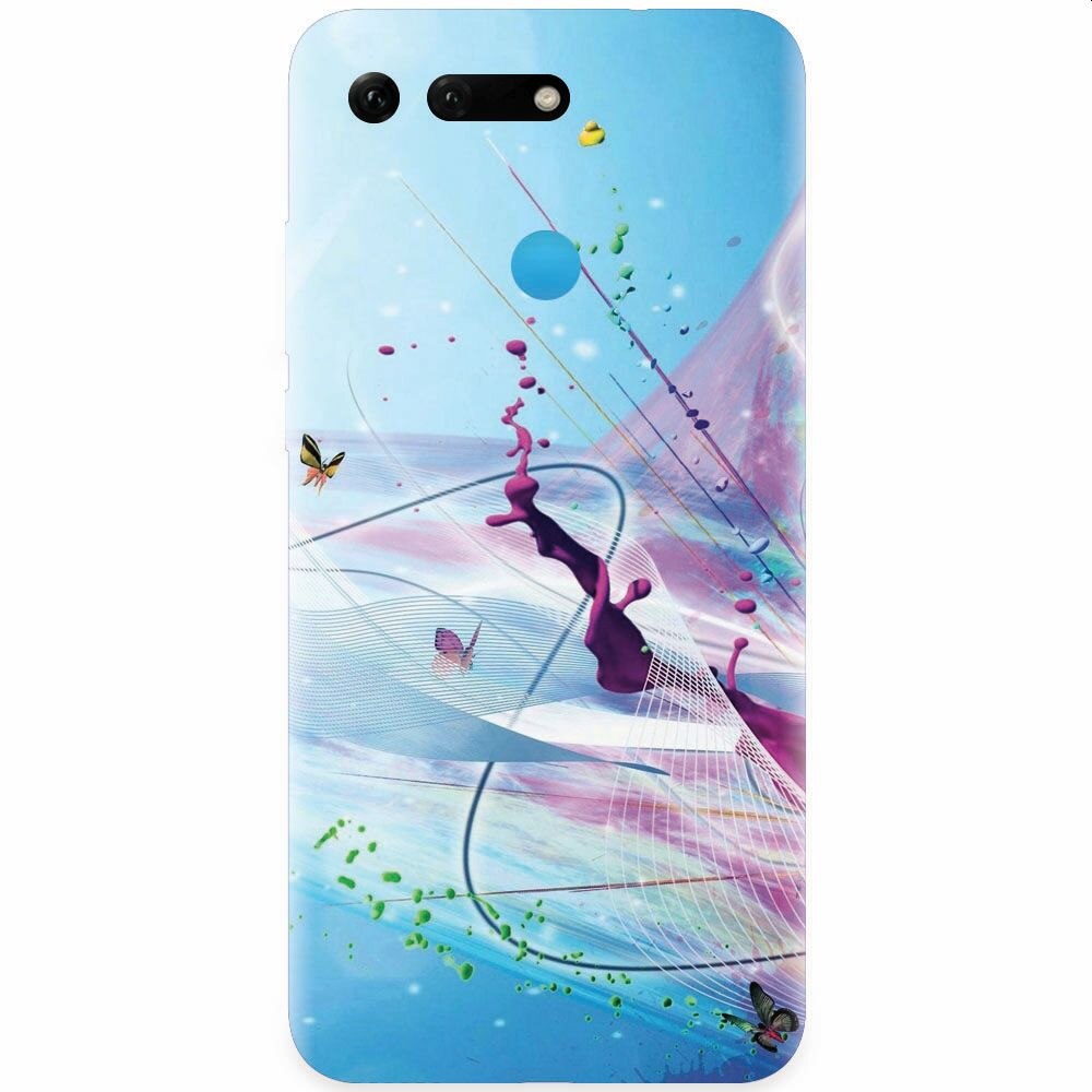 Husa silicon pentru Honor View 20, Artistic Paint Splash Purple Butterflies