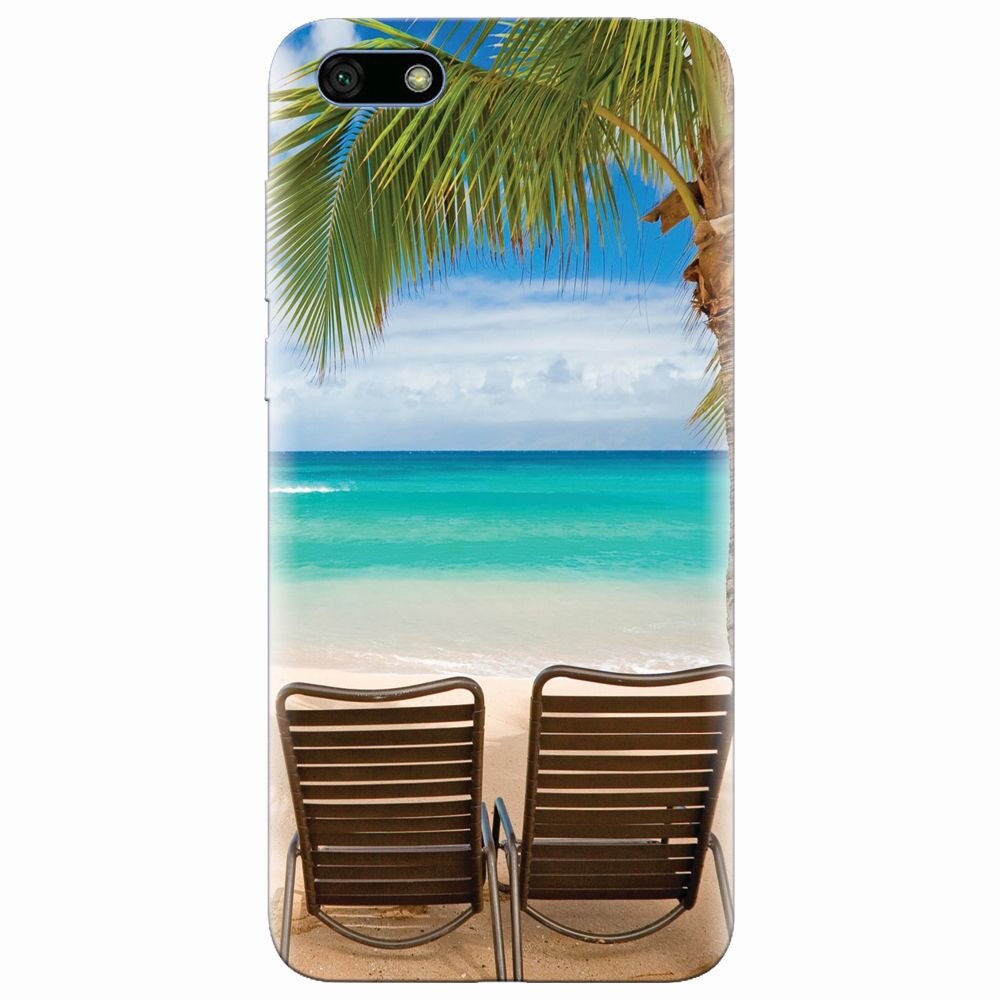 Husa silicon pentru Huawei Y5 2018, Beach Chairs Palm Tree Seaside