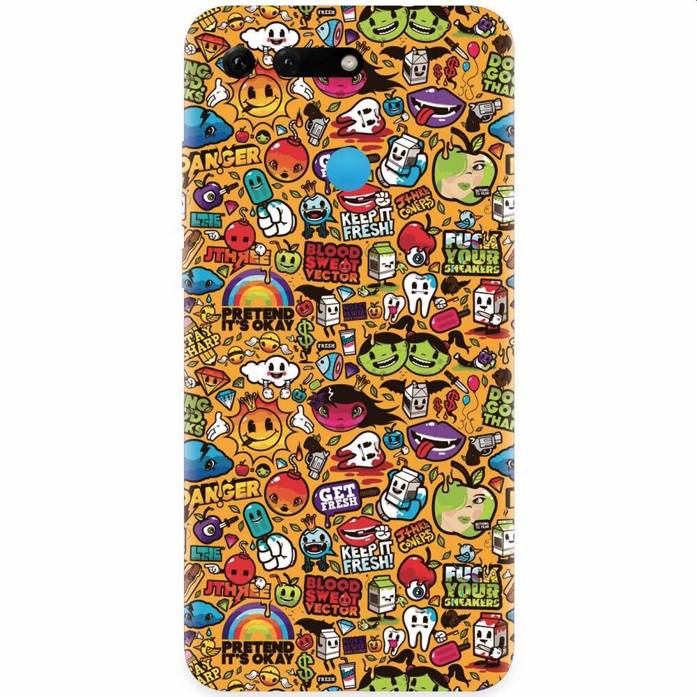 Husa silicon pentru Honor View 20, Colorful Sticker Illustrations