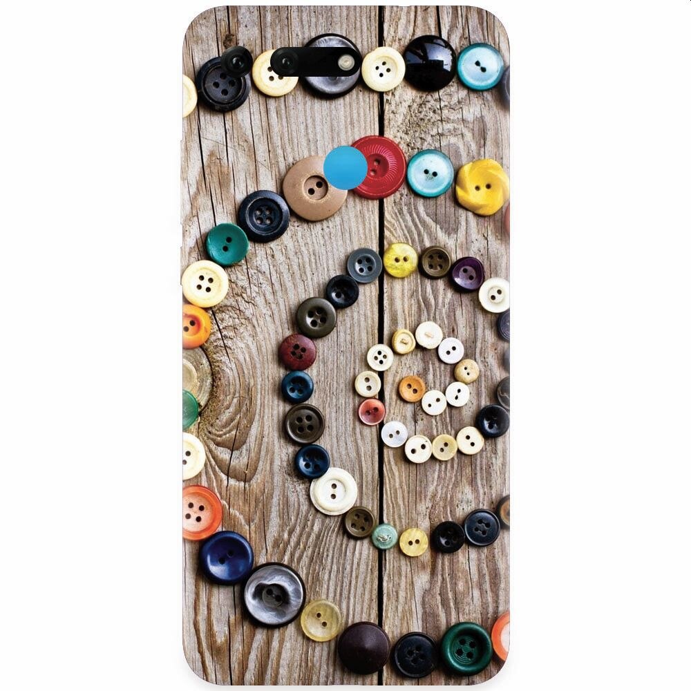 Husa silicon pentru Honor View 20, Colorful Buttons Spiral Wood Deck
