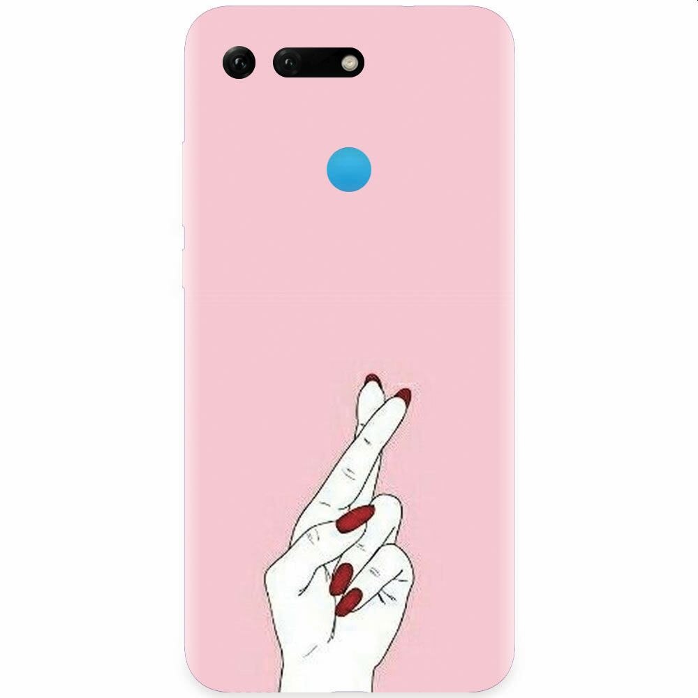 Husa silicon pentru Honor View 20, Pink Finger Cross