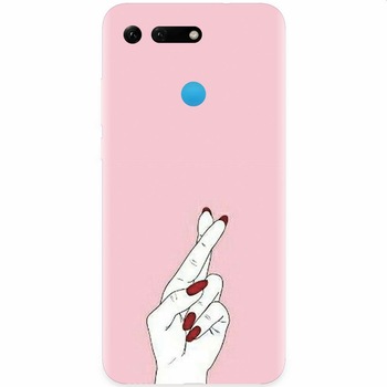 Husa silicon pentru Honor View 20, Pink Finger Cross Husa silicon pentru Honor View 20, Pink Finger Cross