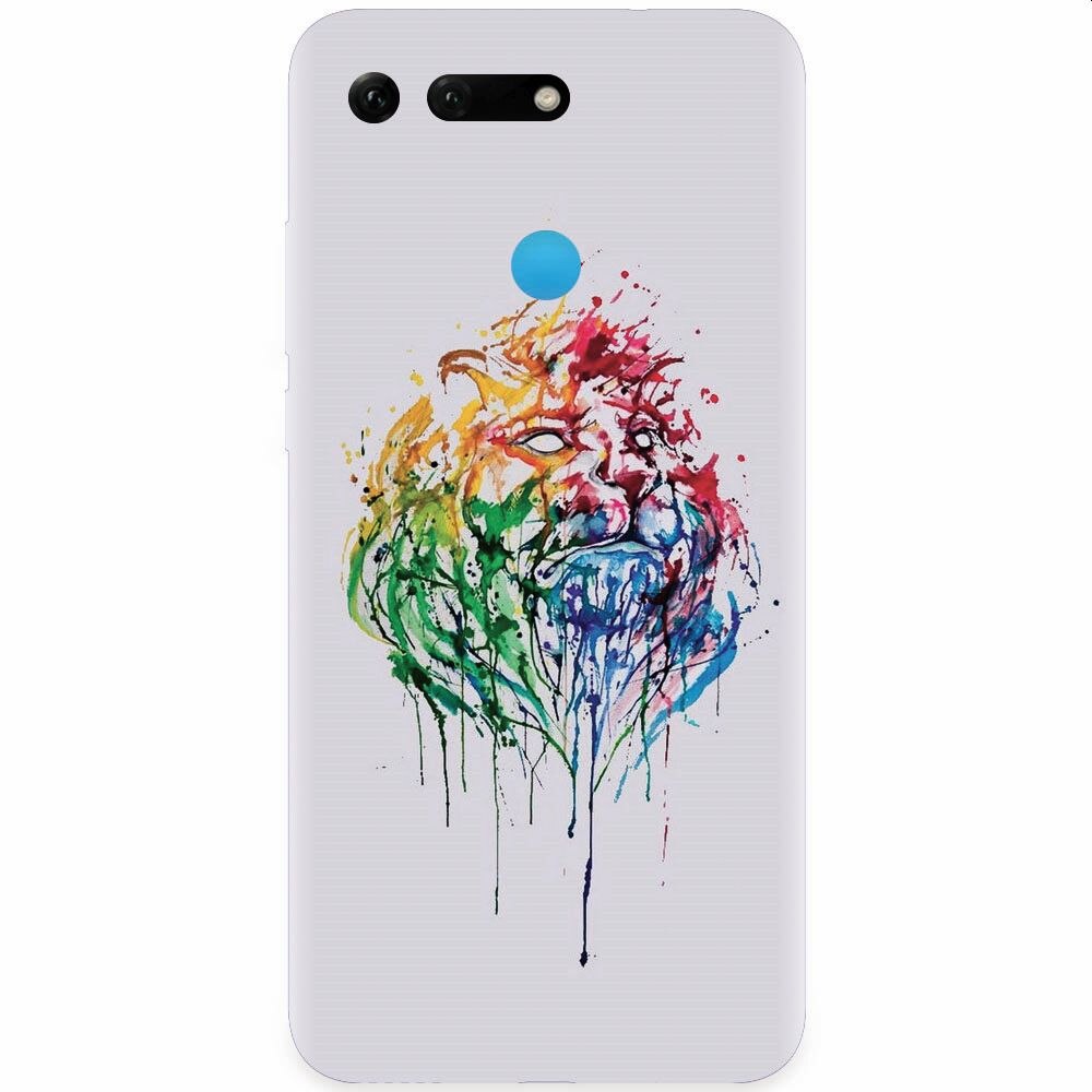 Husa silicon pentru Honor View 20, Paint Illustration Lion Head