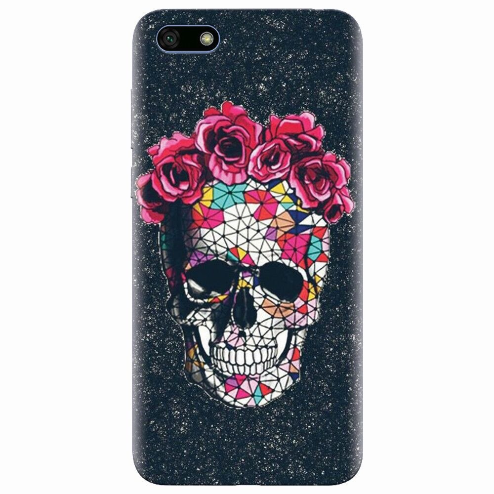 Husa silicon pentru Huawei Y5 2018, Colorful Skull Roses Space
