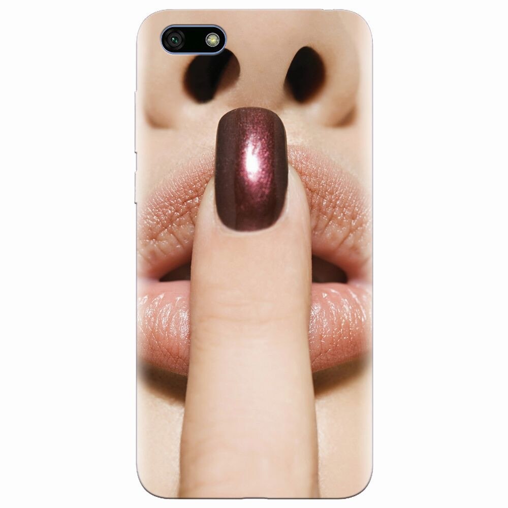 Husa silicon pentru Huawei Y5 2018, Finger Purple Nailpolish Girl Lips