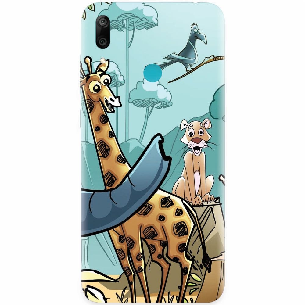Husa silicon pentru Huawei Y7 Prime 2019, Children Drawings Elephants Giraffes Lions
