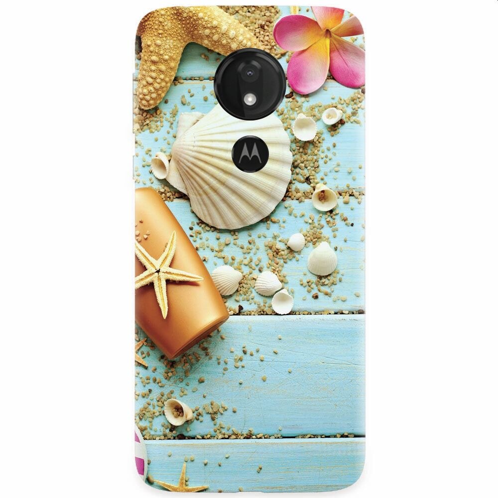 Husa silicon pentru Motorola Moto G7 Power, Blue Wood Seashells Sea Star