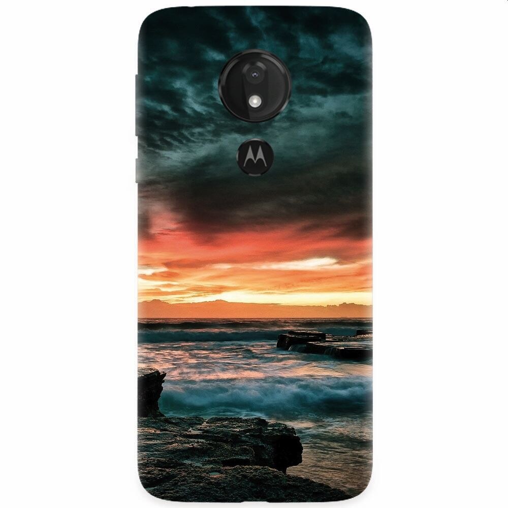 Husa silicon pentru Motorola Moto G7, Dramatic Rocky Beach Shore Sunset