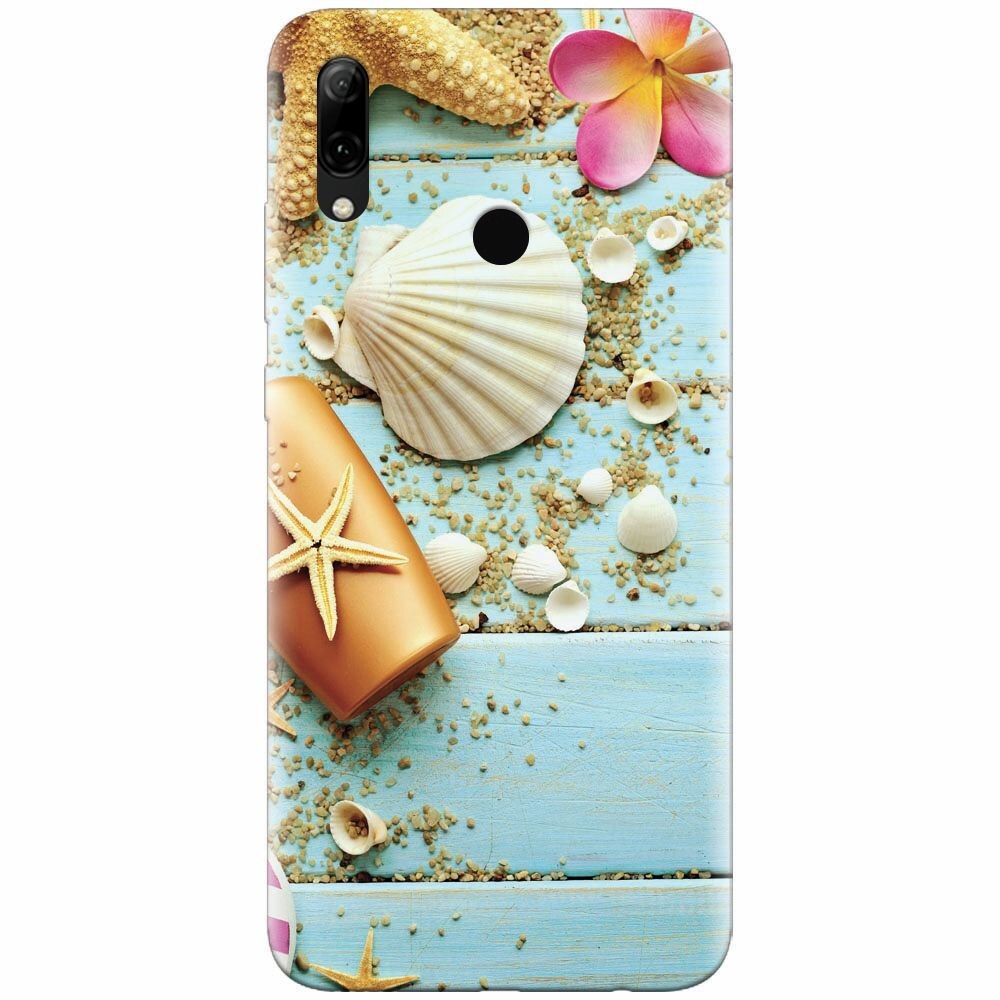 Husa silicon pentru Huawei P Smart Z, Blue Wood Seashells Sea Star