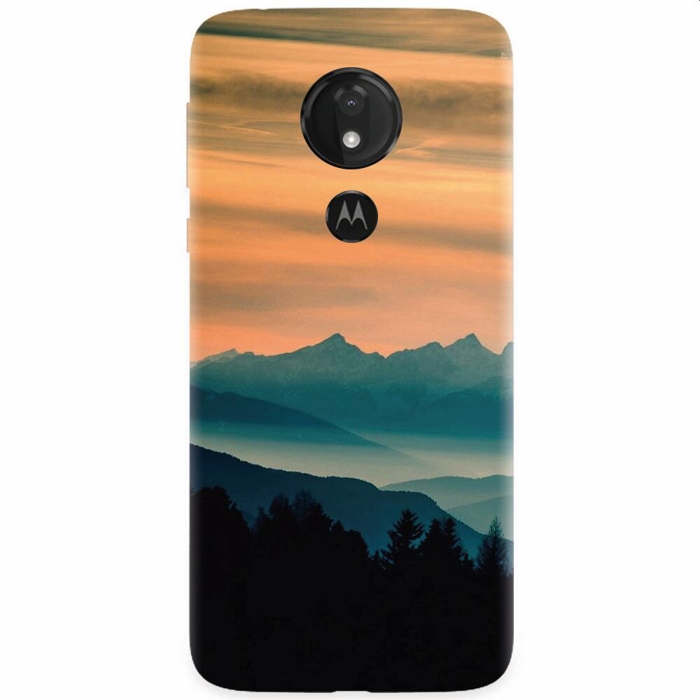 Husa silicon pentru Motorola Moto G7 Power, Blue Mountains Orange Clouds Sunset Landscape