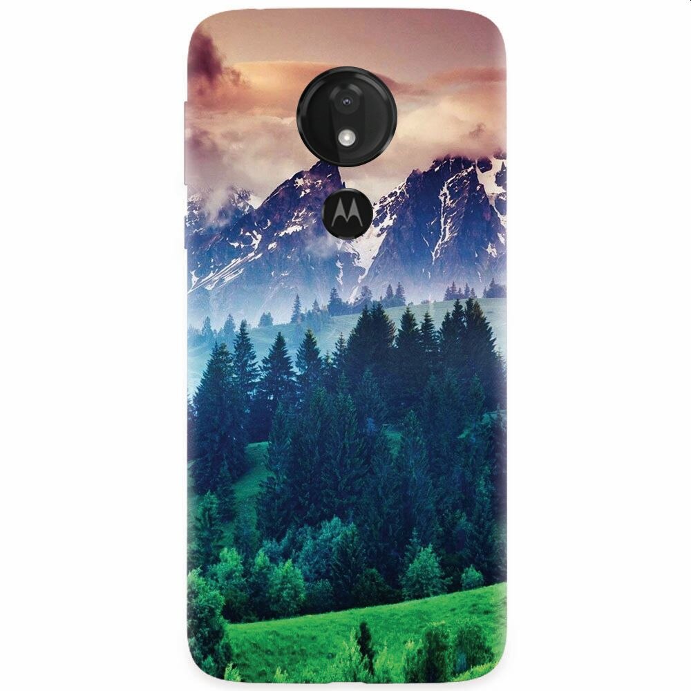 Husa silicon pentru Motorola Moto G7 Power, Forest Hills Snowy Mountains And Sunset Clouds