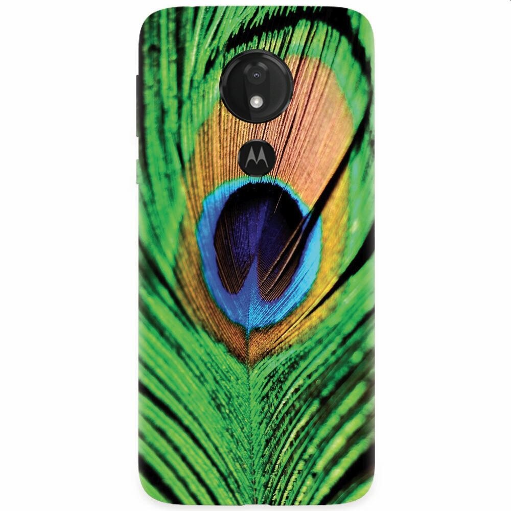 Husa silicon pentru Motorola Moto G7, Peacock Feather Green Blue
