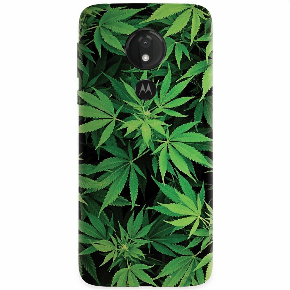 Husa silicon pentru Motorola Moto G7, Green Leaf Pattern