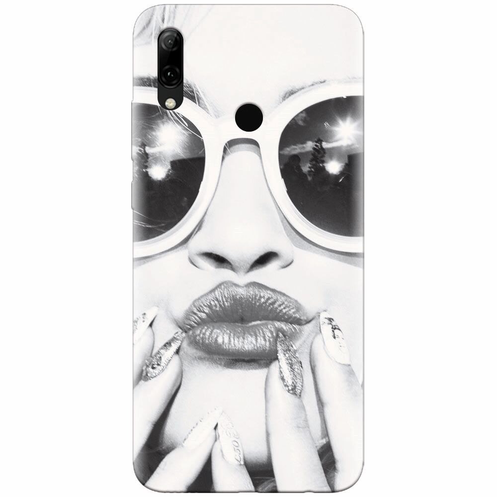 Husa silicon pentru Huawei P Smart Z, Black And White Portrait Blonde Model In Fashion Sunglasses