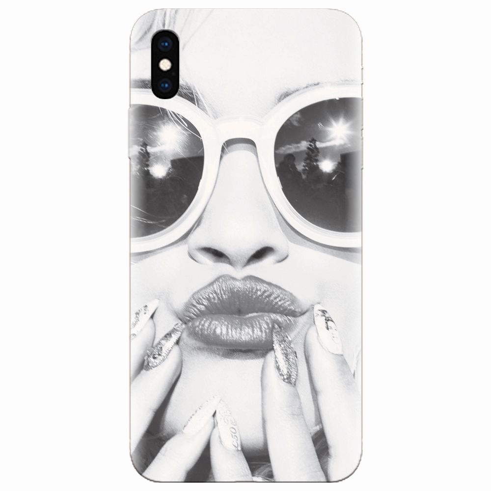 Husa silicon pentru Apple Iphone XS Max, Black And White Portrait Blonde Model In Fashion Sunglasses