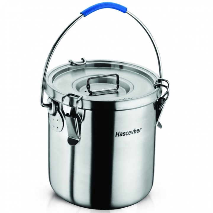 Oala / Marmita / Container pentru transport hrana Hascevher, 28 cm, 17 litri, Elemente de fixare si sigiliu siliconic, 18/10 Inox