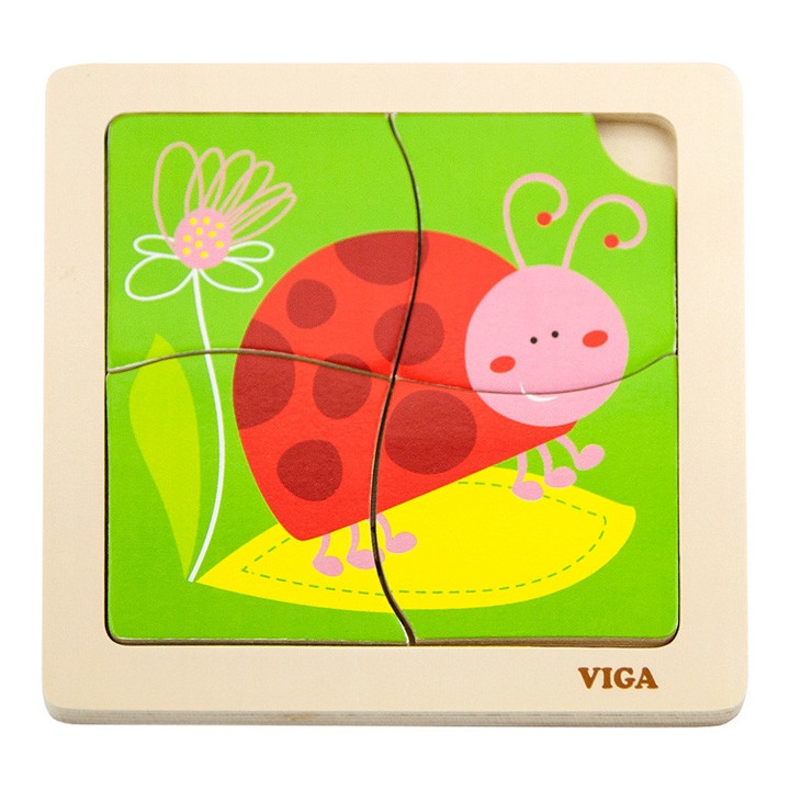 Детски пъзел Viga Toys Ladybug, Многоцветен, 4 части