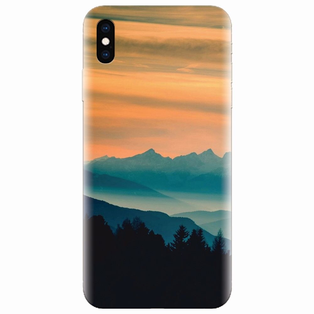 Husa silicon pentru Apple Iphone XS Max, Blue Mountains Orange Clouds Sunset Landscape