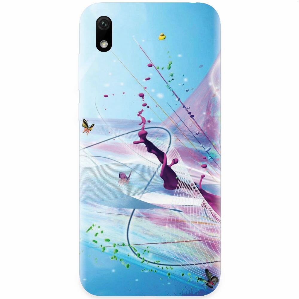 Husa silicon pentru Xiaomi Redmi 7A, Artistic Paint Splash Purple Butterflies