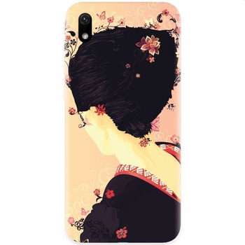 Husa silicon pentru Xiaomi Redmi 7A, Japanese Geisha Illustration Cherry Blossom Husa silicon pentru Xiaomi Redmi 7A, Japanese Geisha Illustration Cherry Blossom