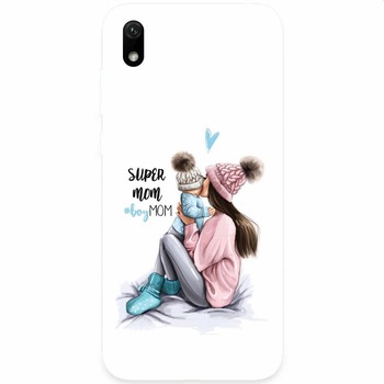 Husa silicon pentru Xiaomi Redmi 7A, Super Mom With Boy Husa silicon pentru Xiaomi Redmi 7A, Super Mom With Boy