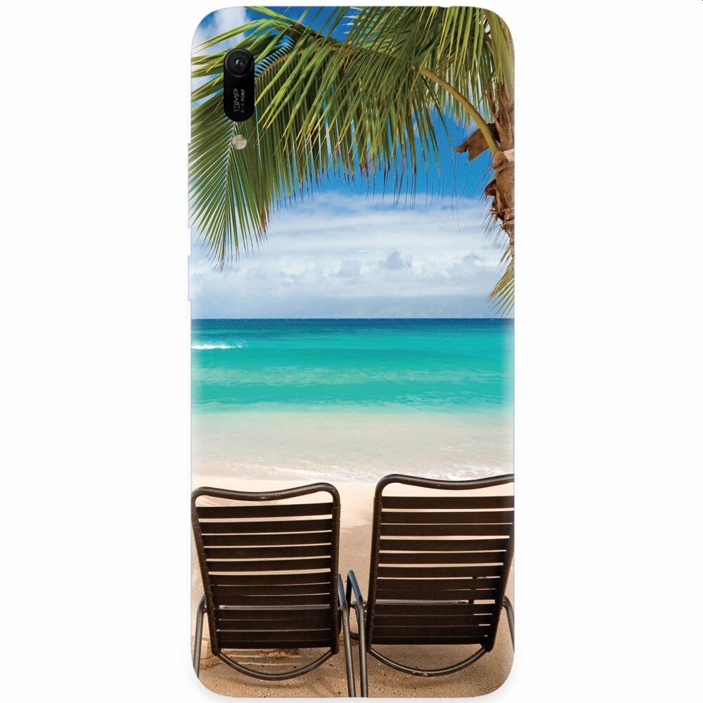 Husa silicon pentru Huawei Y6 2019, Beach Chairs Palm Tree Seaside
