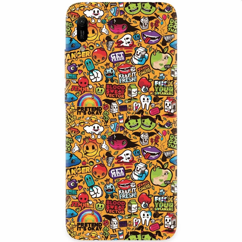 Husa silicon pentru Huawei Y6 2019, Colorful Sticker Illustrations