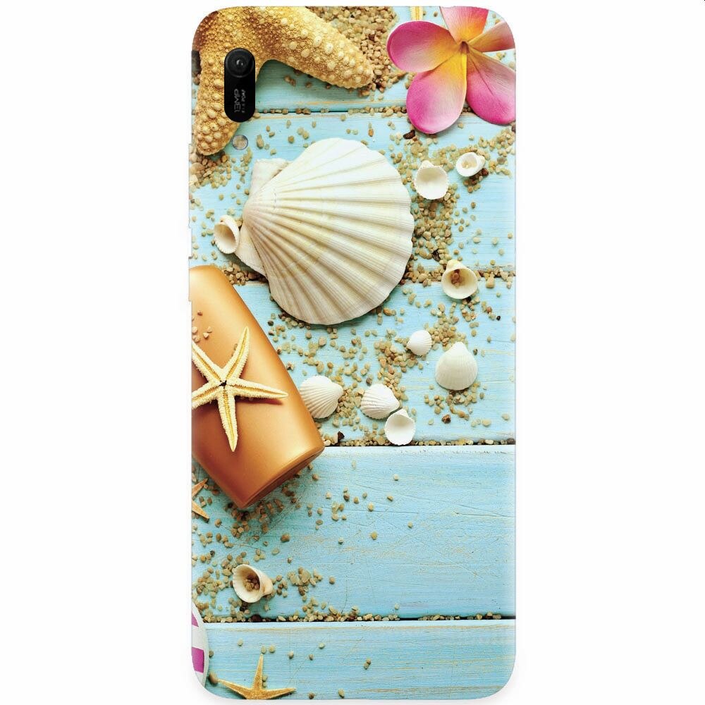 Husa silicon pentru Huawei Y6 2019, Blue Wood Seashells Sea Star